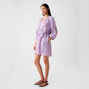 GAP Crinkle Gauze Embroidered Mini Dress Lavender Size Medium